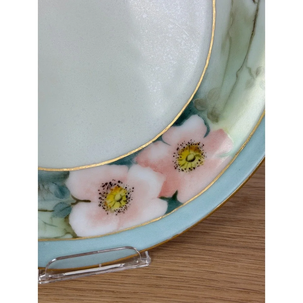 Vintage Thomas Bavaria 1920s Hand Painted‎ Pink Flowers Plate handles